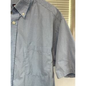 Puritan Wrinkle Resistant Shirt L Blue Plaid Short Sleeve Button Down Cotton Ble